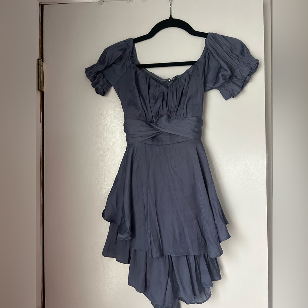 Angel Biba Blue/Gray Off-Shoulder Romper